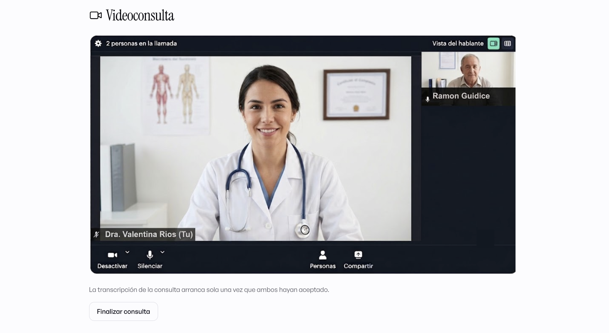 Pantalla de videoconsulta en Clínica Online
